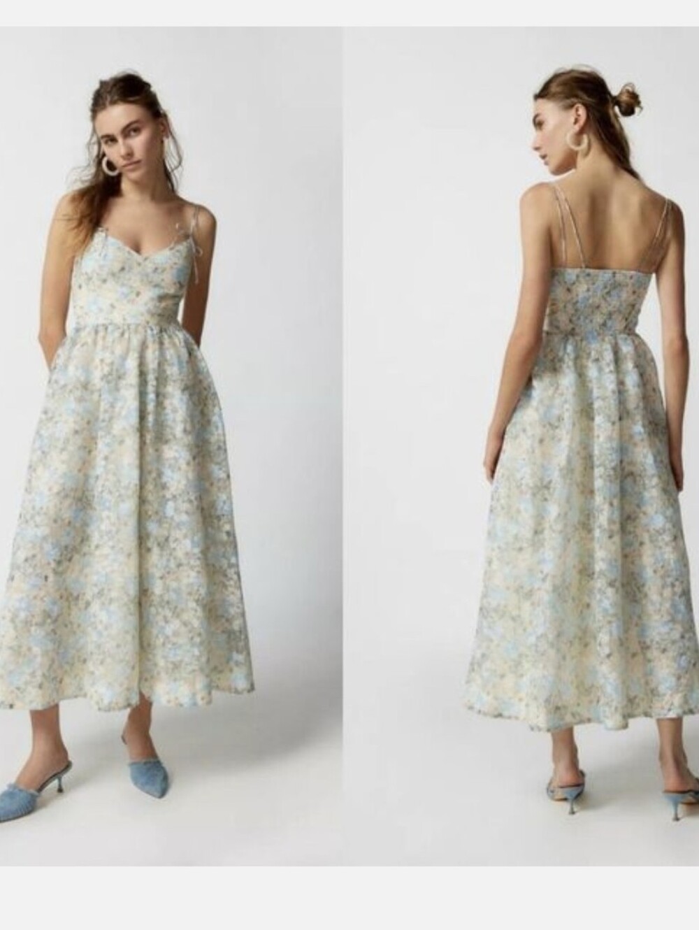 En Saison Pastel Floral Tie-Shoulder Maxi Dress in Blue and Blush..Size:M - Picture 3 of 14
